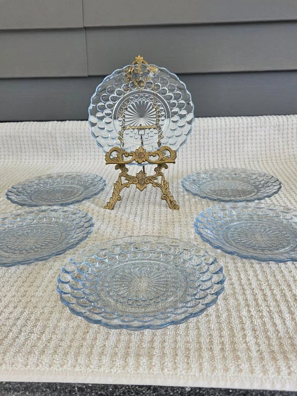 SET OF 6 ANCHOR HOCKING “Blue Sapphire” Bubble Bread & Butter Plates 6.75